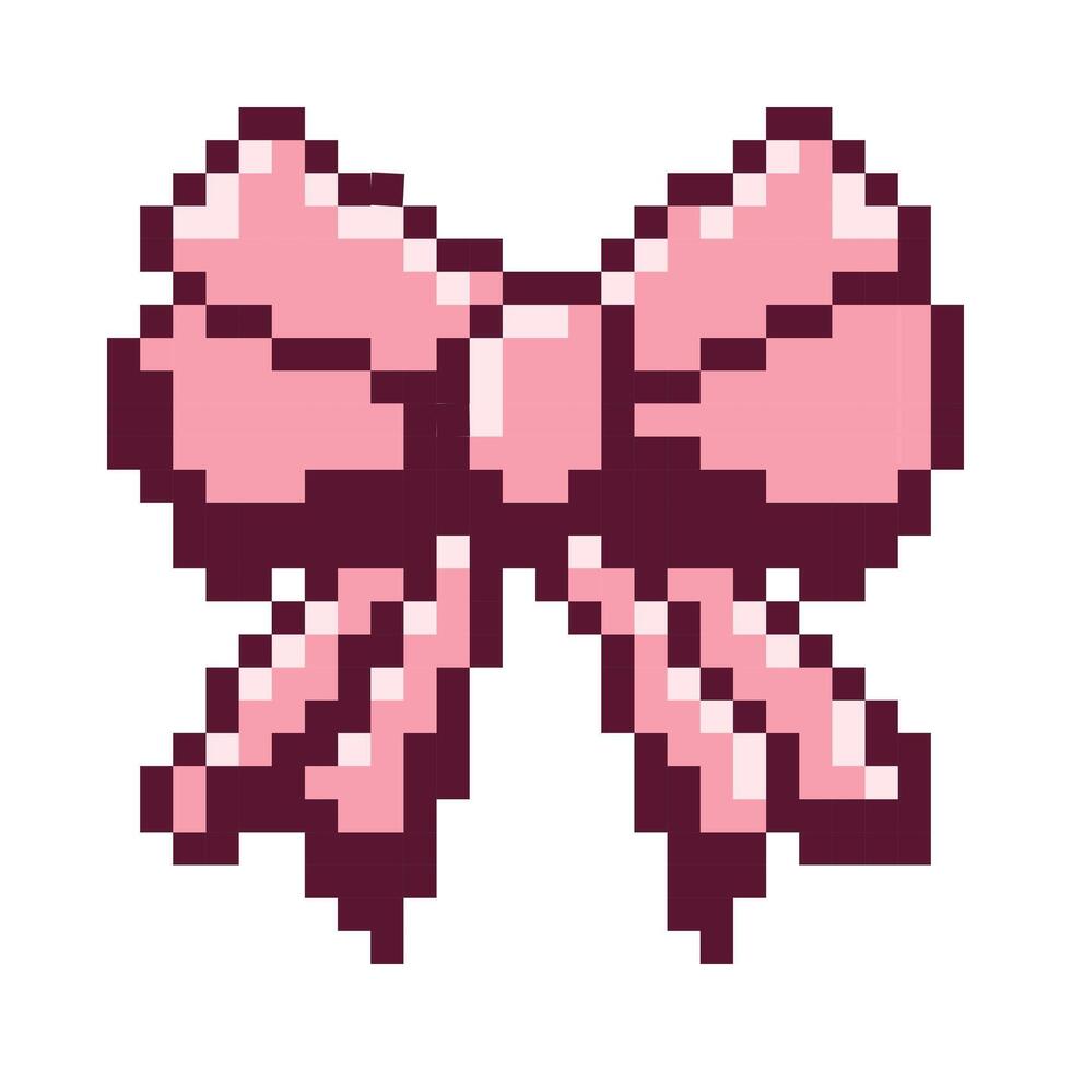 8-bit pink ribbon bow isolated on background. Pixel art. Trendy y2k design element vector