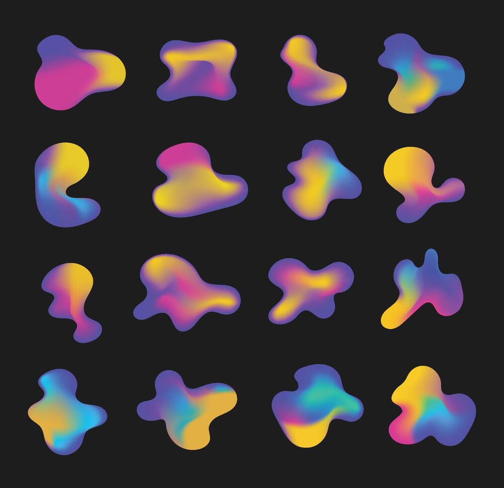 Fluid holographic abstract liquid gradient organic shapes graphic elements vector