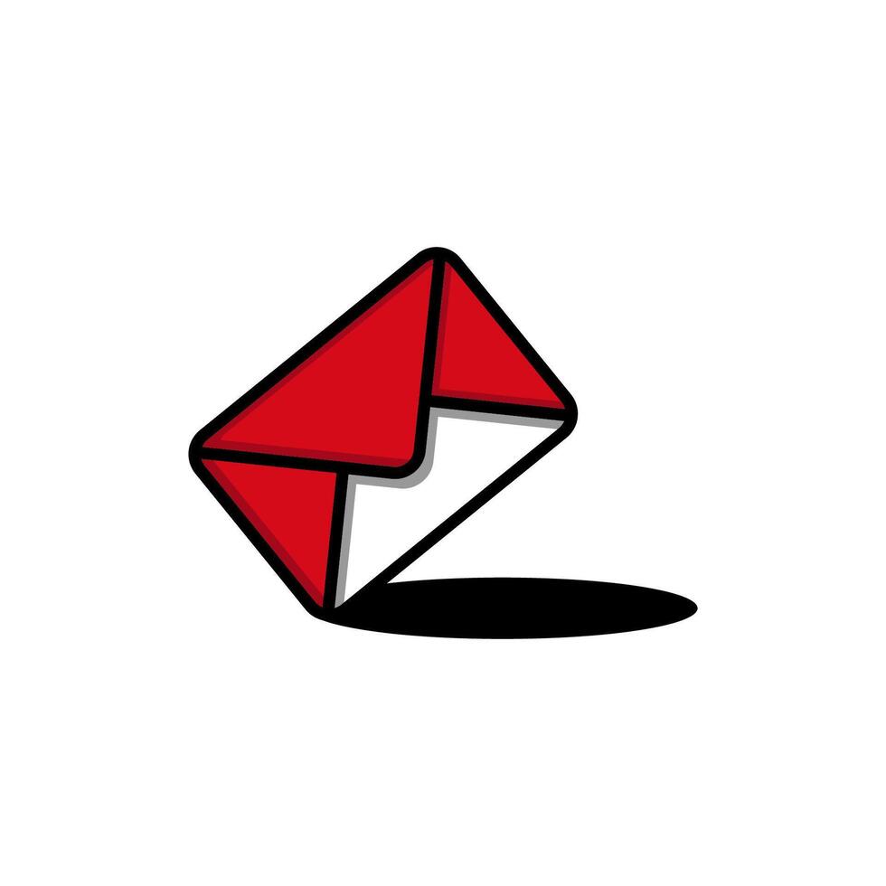 Red and white mail envelope icon with shadow on white background. Envelope post delivery icons in trendy flat style. vector