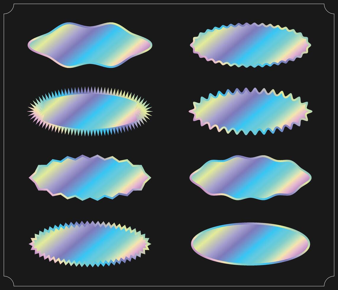 Hologram stickers, holographic labels brutalism shape design. vector