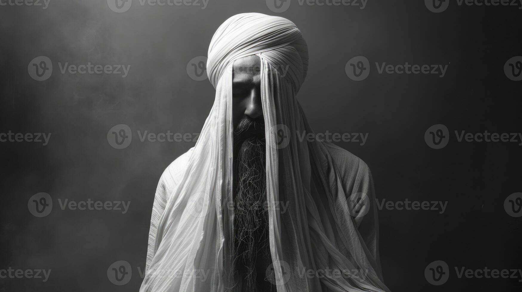 Sikh New Year, Baisakhi, Vaisakhi, portrait of an elderly Sikh man in a turban and national Indian clothes, black and white atmospheric photo