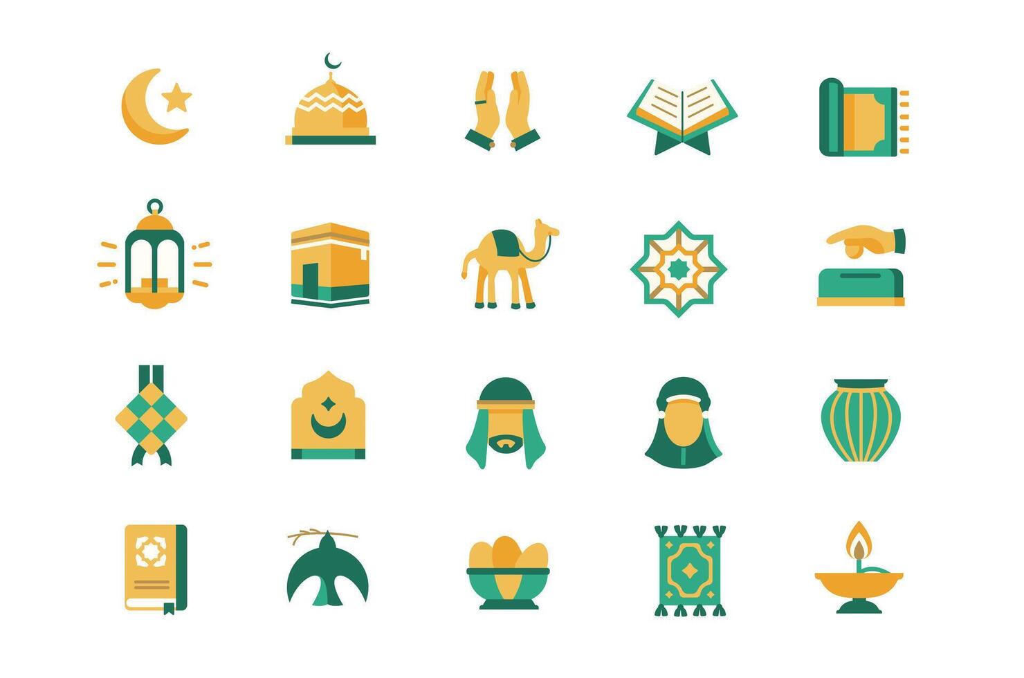 Illustration of various Islamic Ramadan icons and symbols in bright colors, Islamic minimalis icon for posters, wallpapers and greeting cards vector