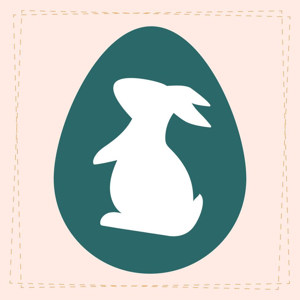 Minimalist Easter egg design featuring a white rabbit silhouette on a dark green background. Simple and modern style, ideal for holiday decoration, greeting card, and festive digital illustration. vector