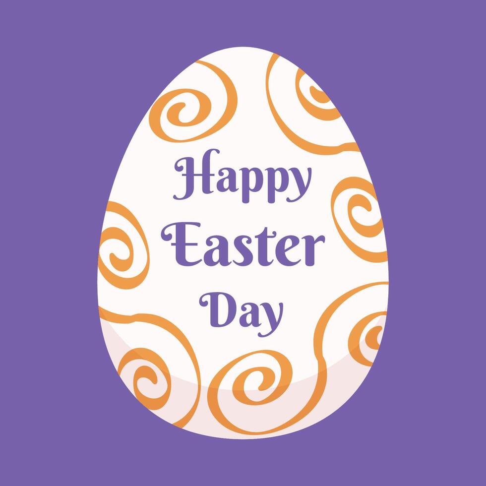Easter egg with Happy Easter Day text and swirl patterns on a purple background. vector