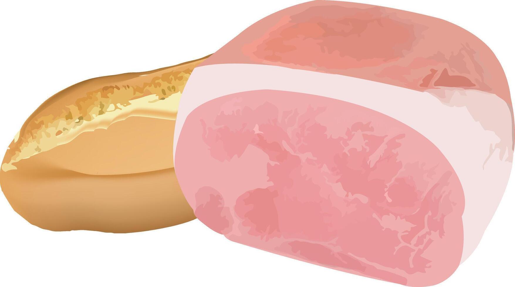 piece of cooked ham with loaf of bread vector