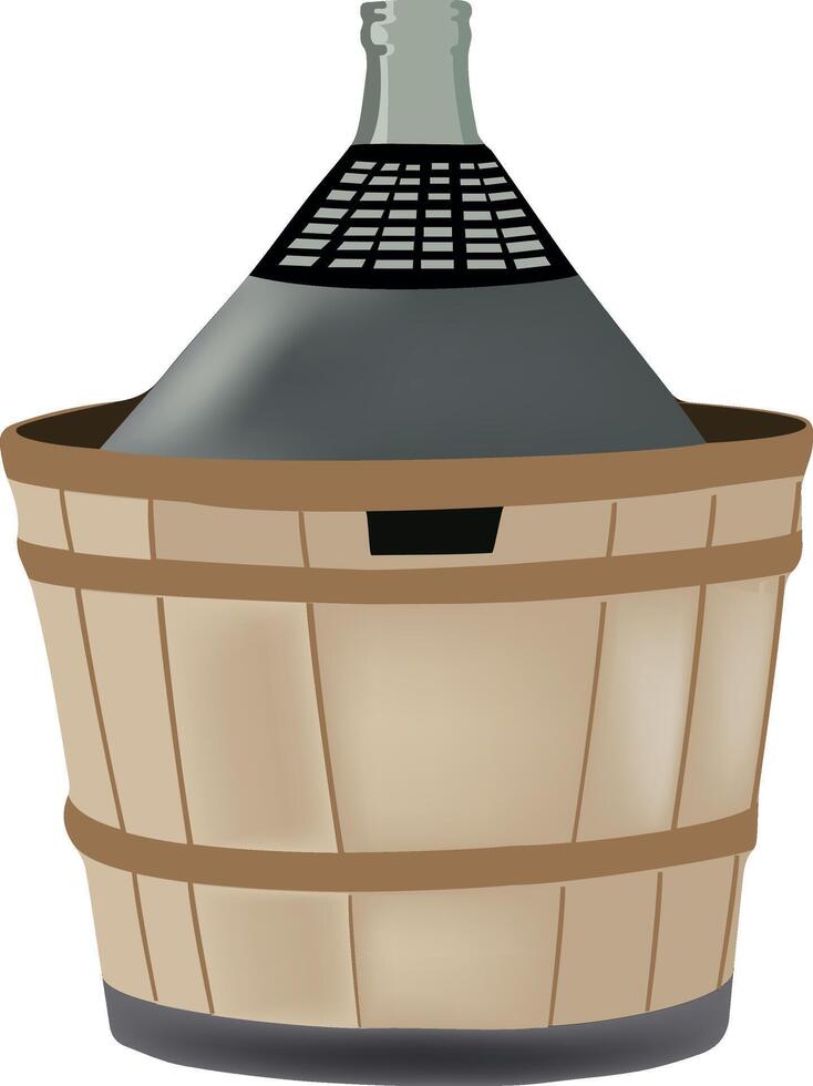 A wooden basket with a bottle inside vector