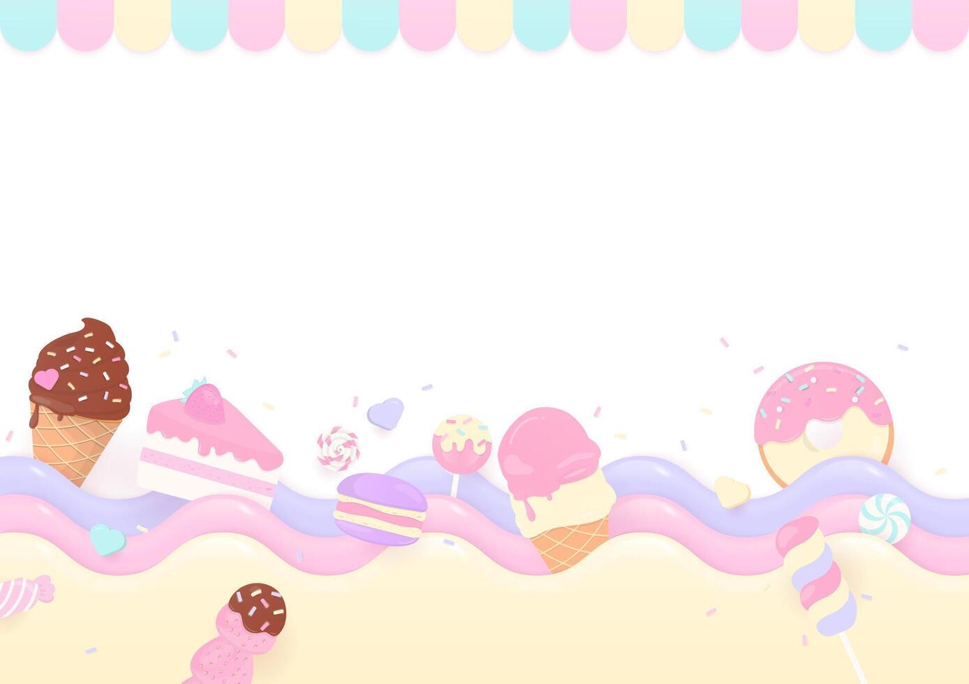 Pastel dessert and cream wave background vector