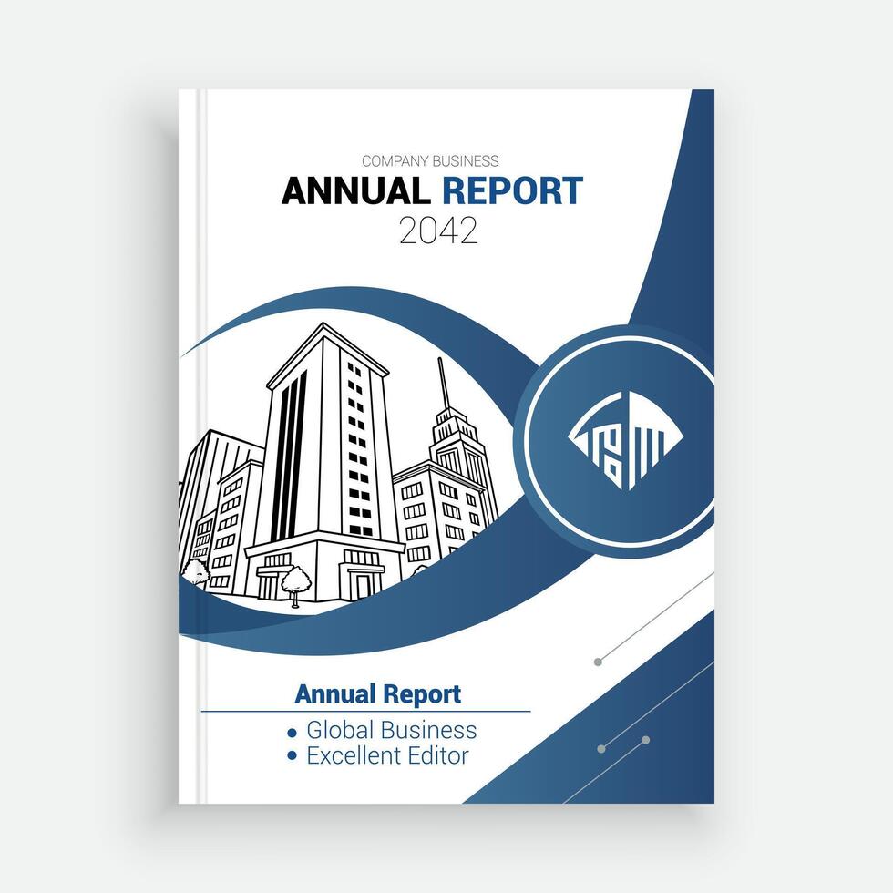 an annual report cover template with blue and white design vector