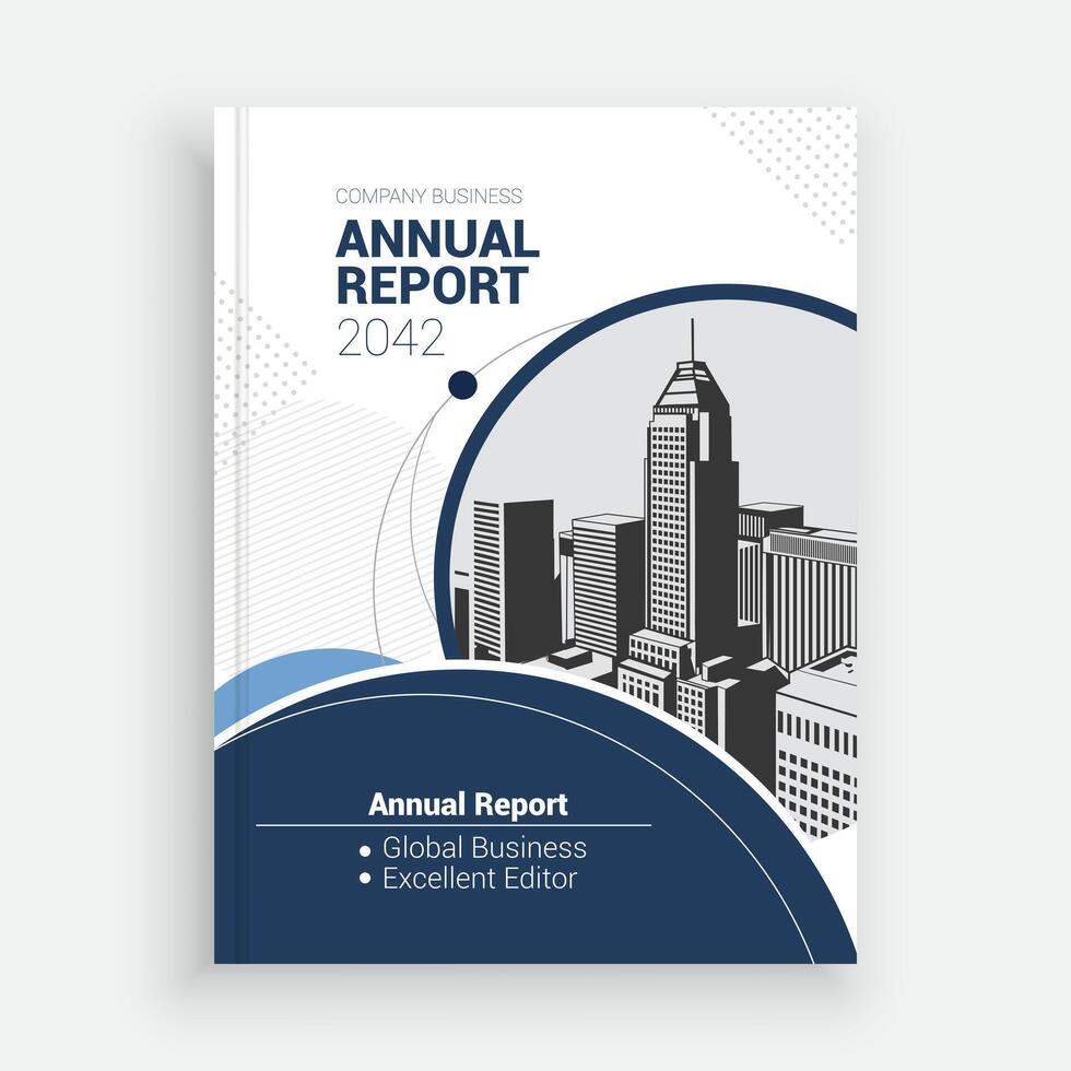 an annual report template with a cityscape vector