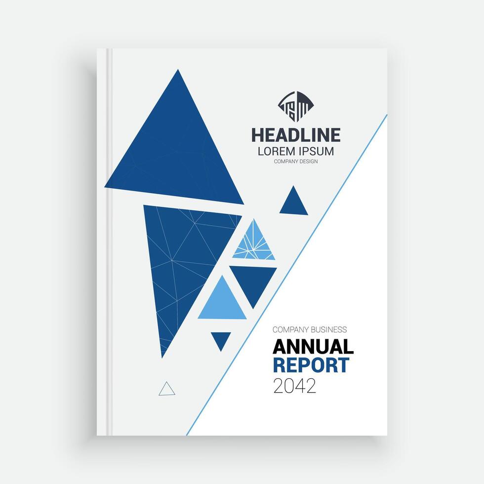 an annual report cover with blue triangles vector