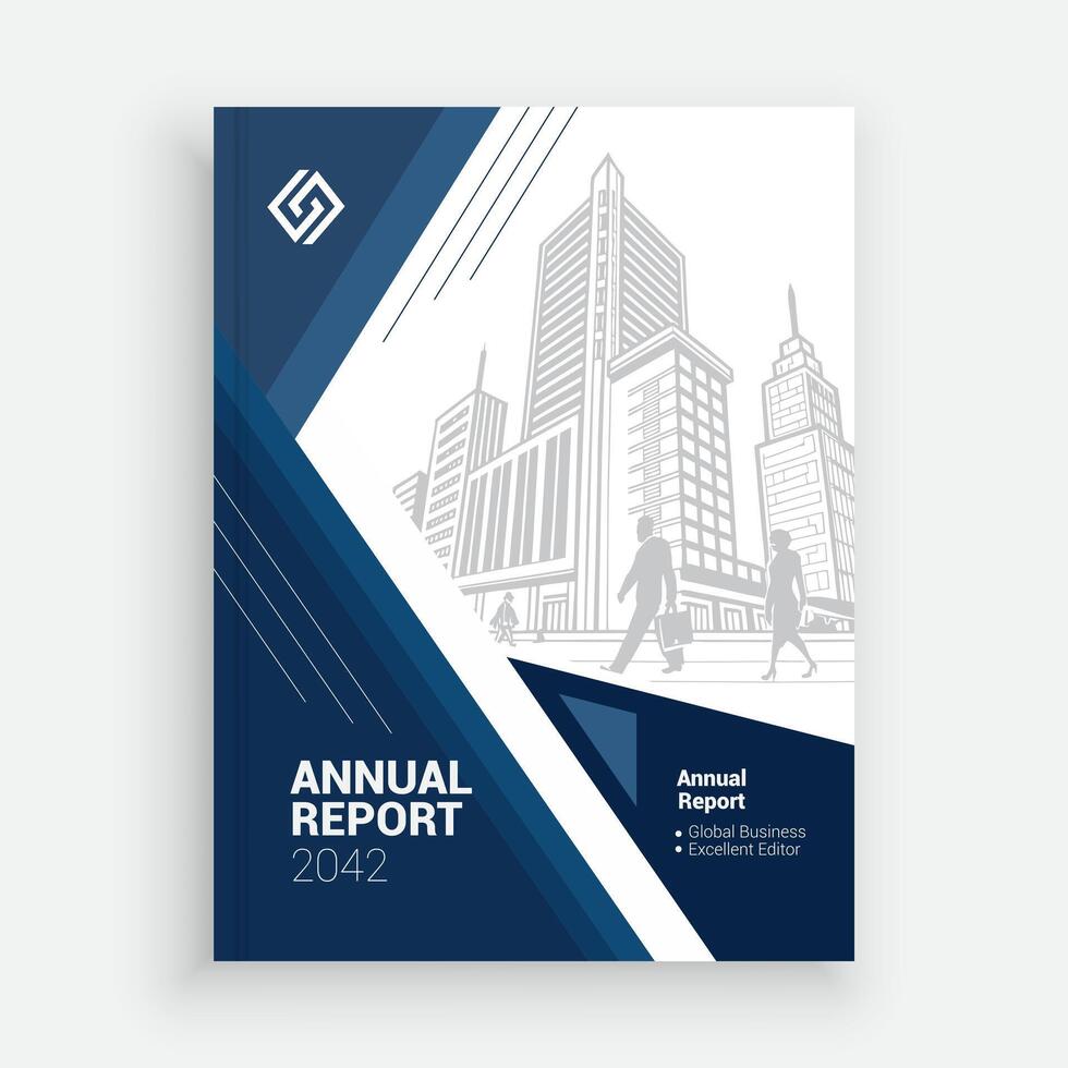 an annual report cover template with blue and white lines vector