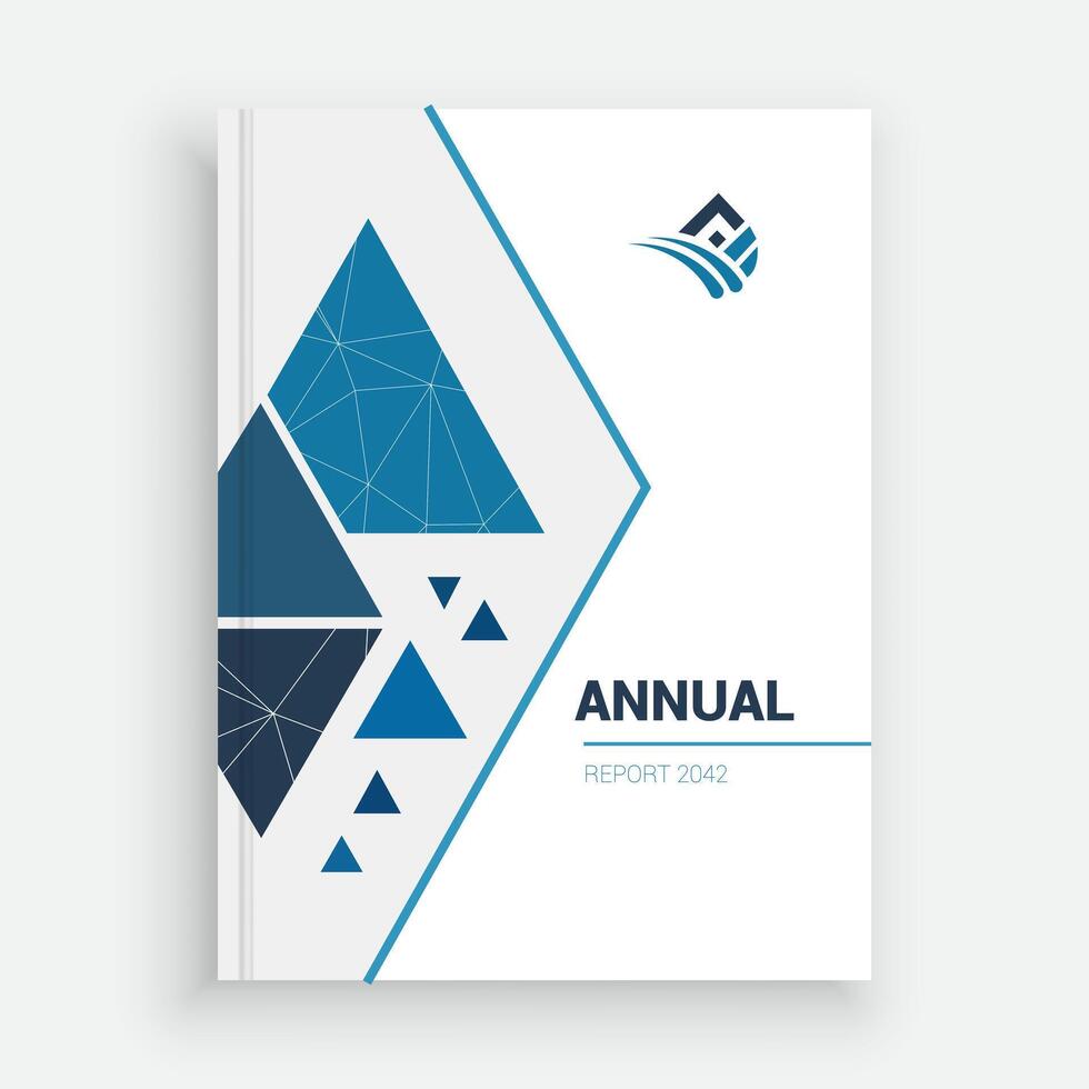 annual report book cover template with blue triangles vector