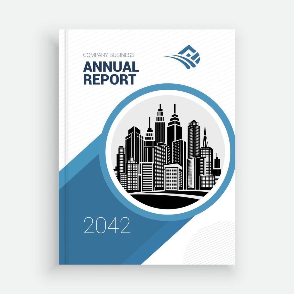 2042 annual report cover with a city skyline design vector