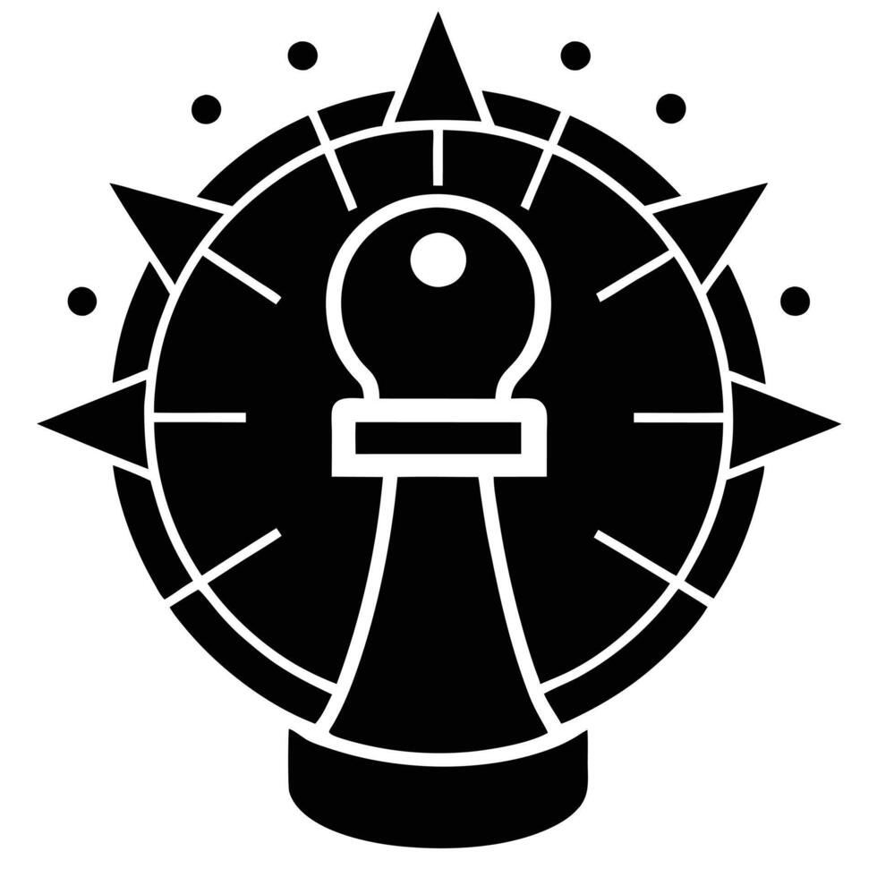Chess pawn, circular design, sun-like rays, black and white vector