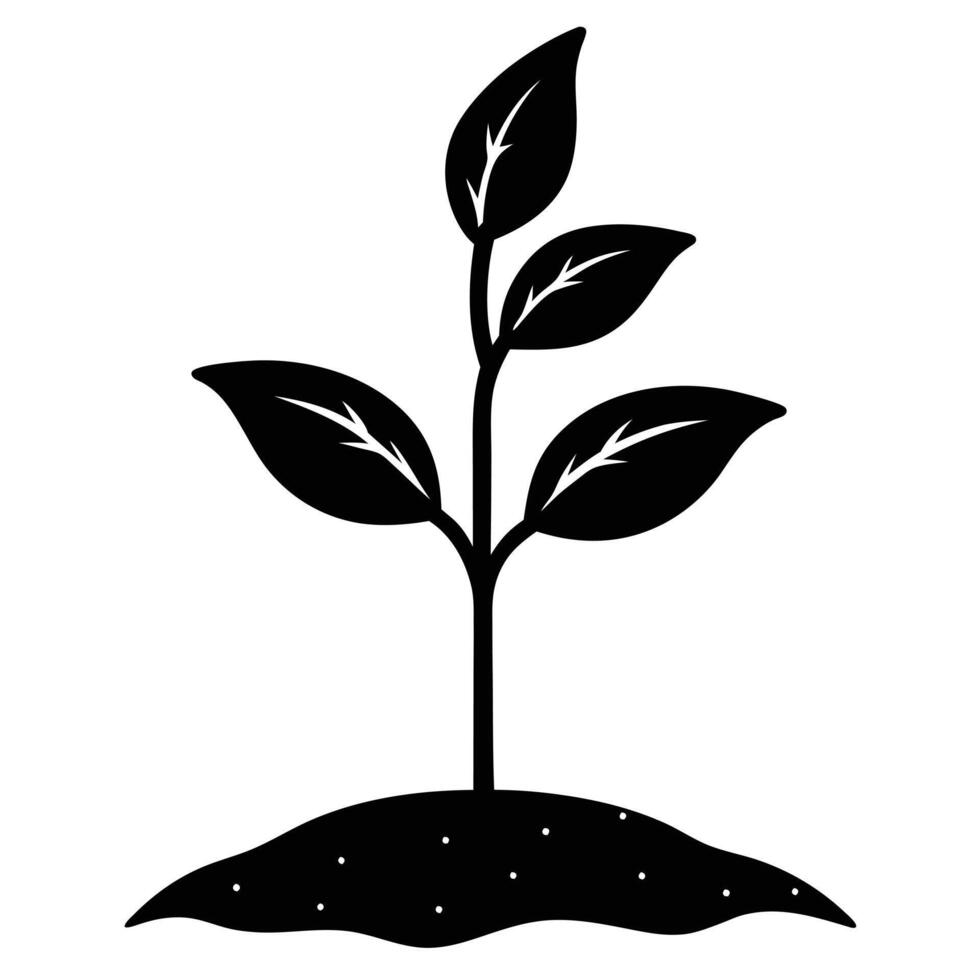 Plant seedling, black silhouette, simple illustration, botanical icon, growth symbol vector