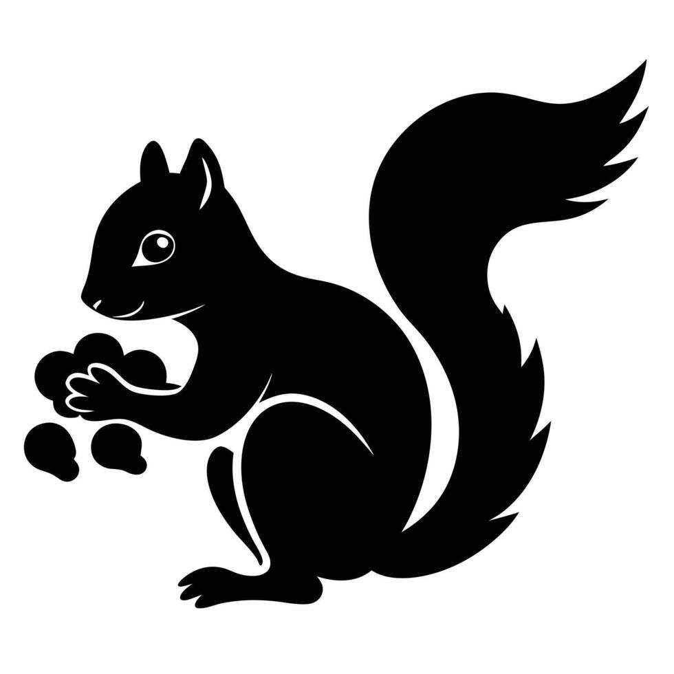 squirrel silhouette, black and white illustration vector