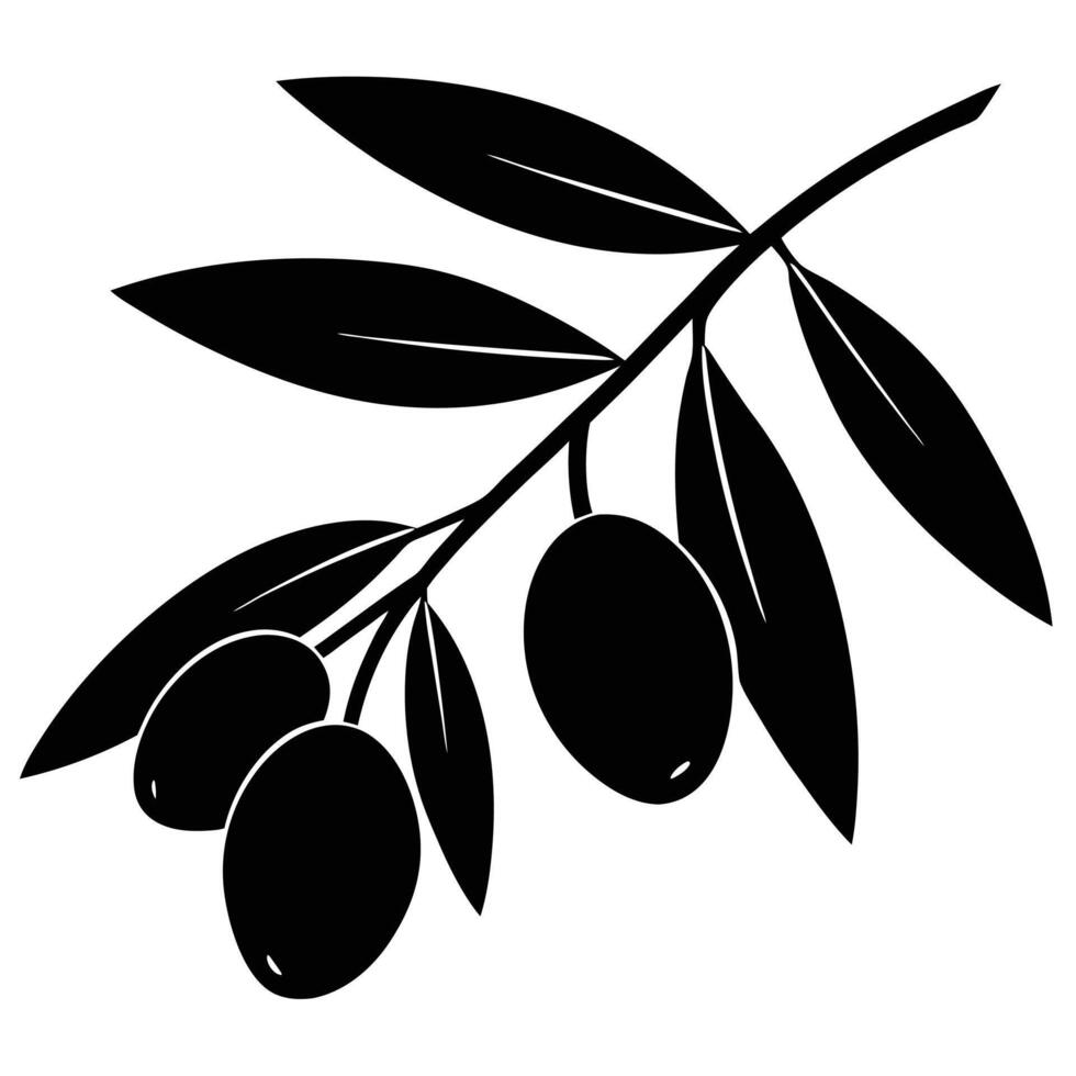olive branch, silhouette, black and white illustration vector