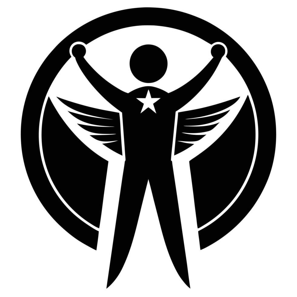 a man with wings a black and white silhouette icon vector