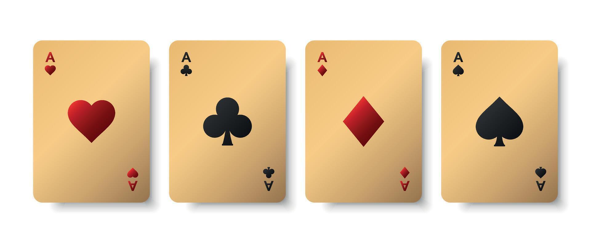 Set of four golden black and red ace card suits vector