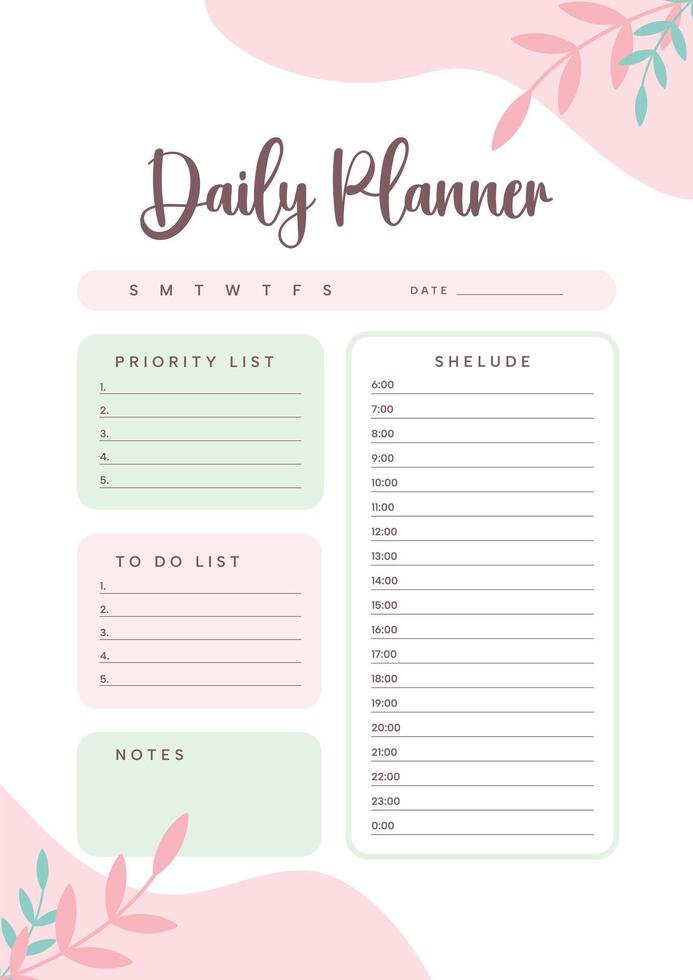 Floral daily planner vector