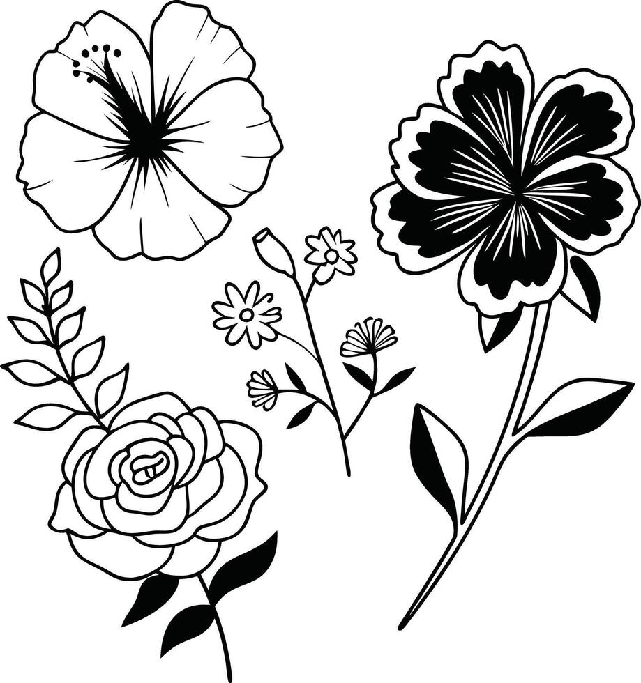 Simple Flower and Leaf Doodle Set vector