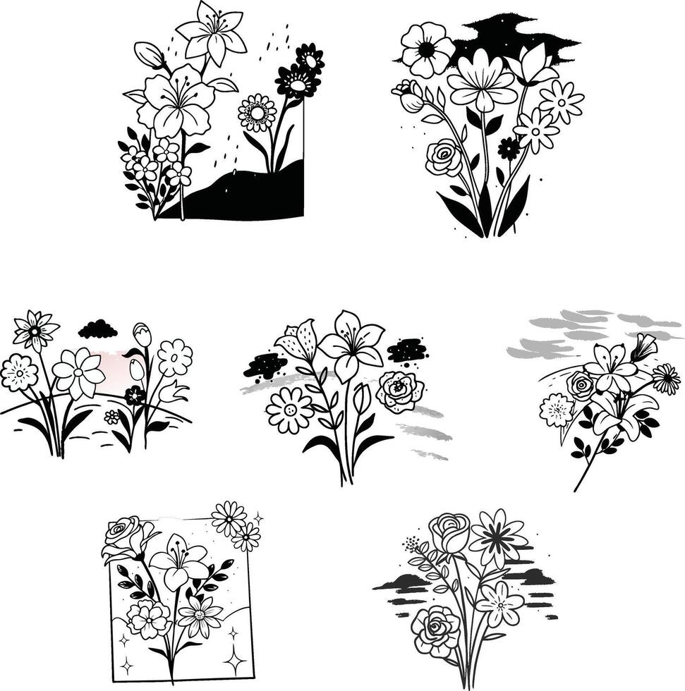 Minimalist Floral Outline Art vector