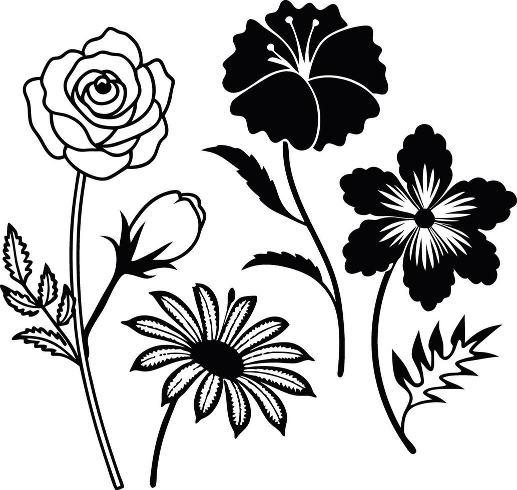 Decorative Flower Doodle Clipart Pack vector