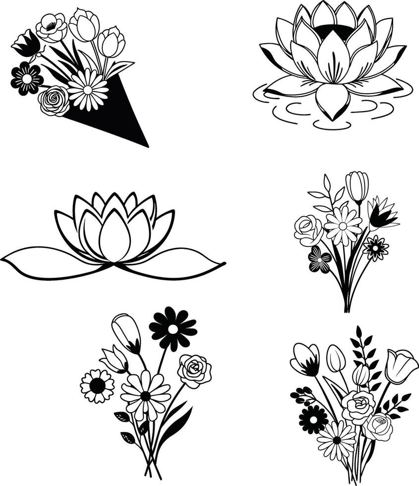 Black and White Flower Doodle Art Collection vector