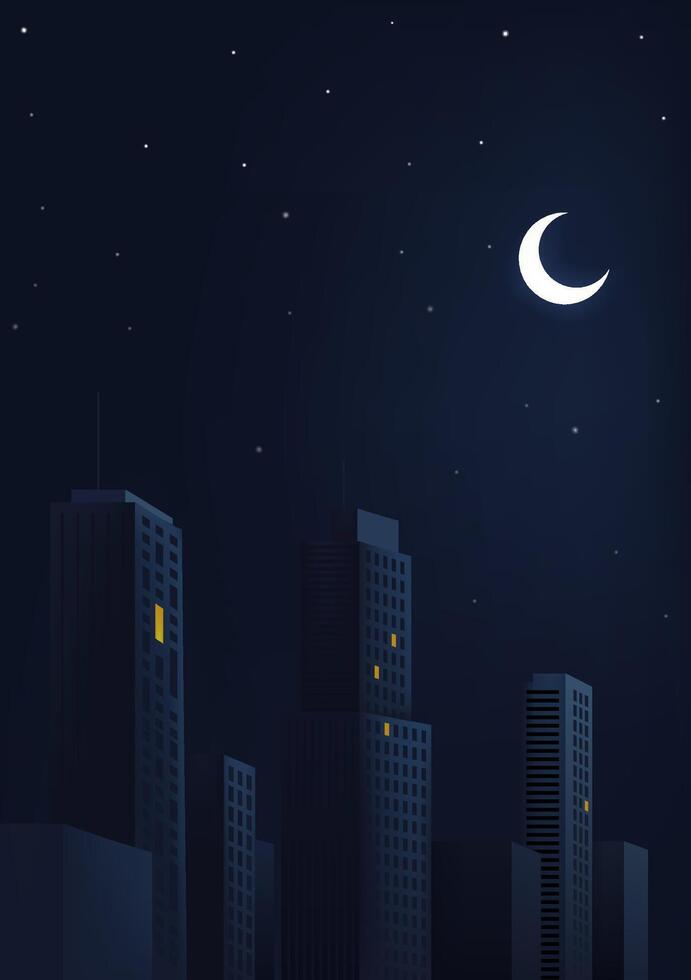 Night vertical illustrations of the night sky and buildings of the city vector