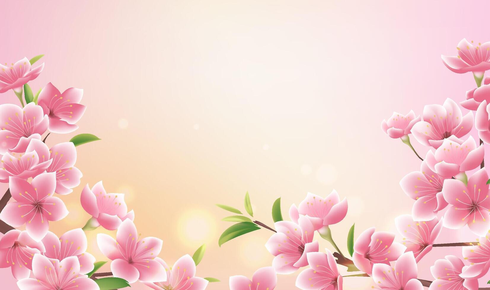 Horizontal illustrations design a background of blooming peach blossoms vector