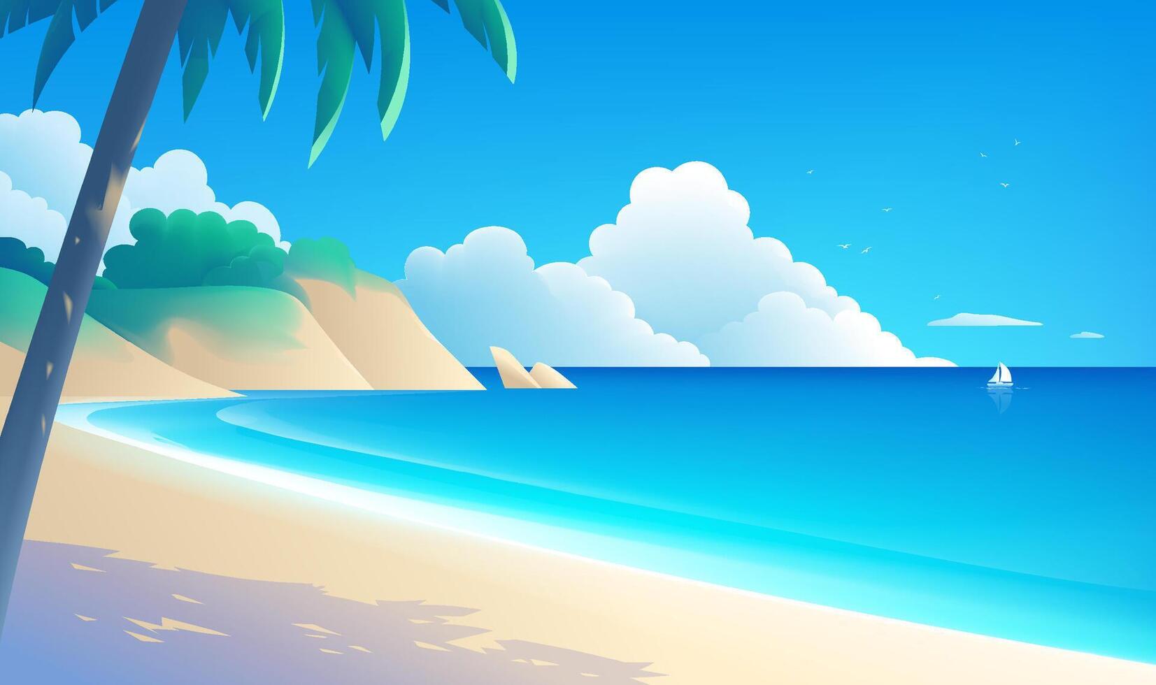 Simple style horizontal landscape illustration coconut beach with sea vector