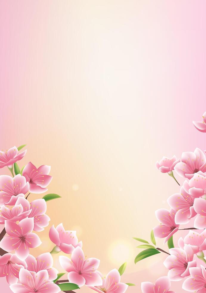 vertical illustrations design a background of blooming peach blossoms vector