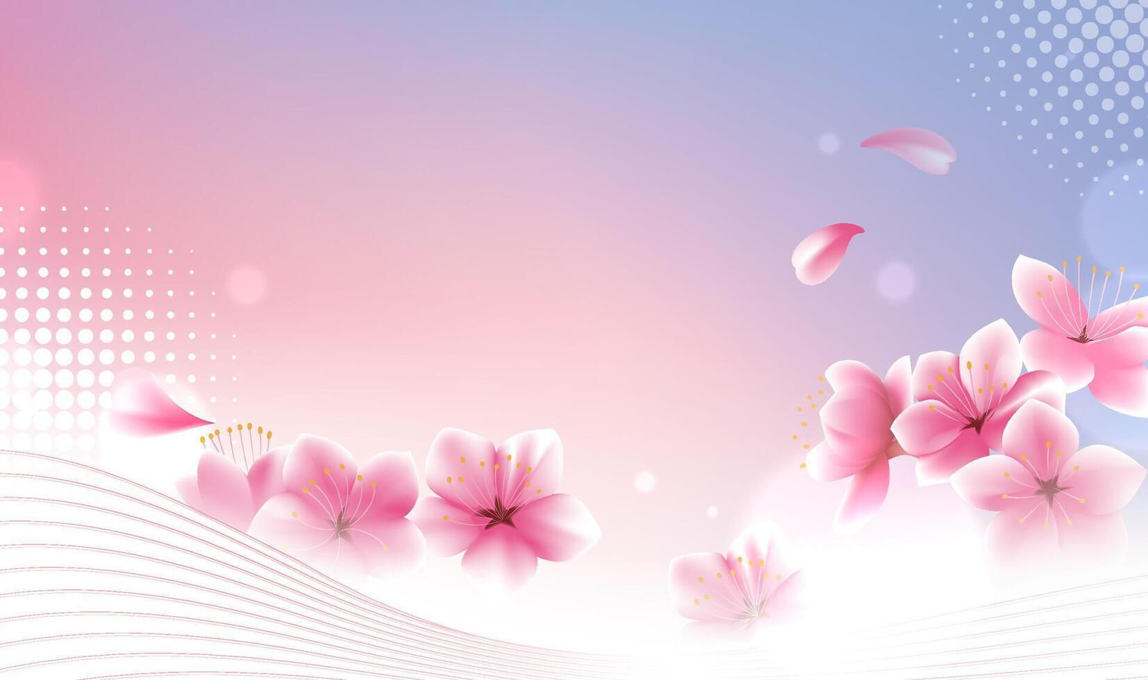 Horizontal background design pink peach blossoms and abstract elements vector
