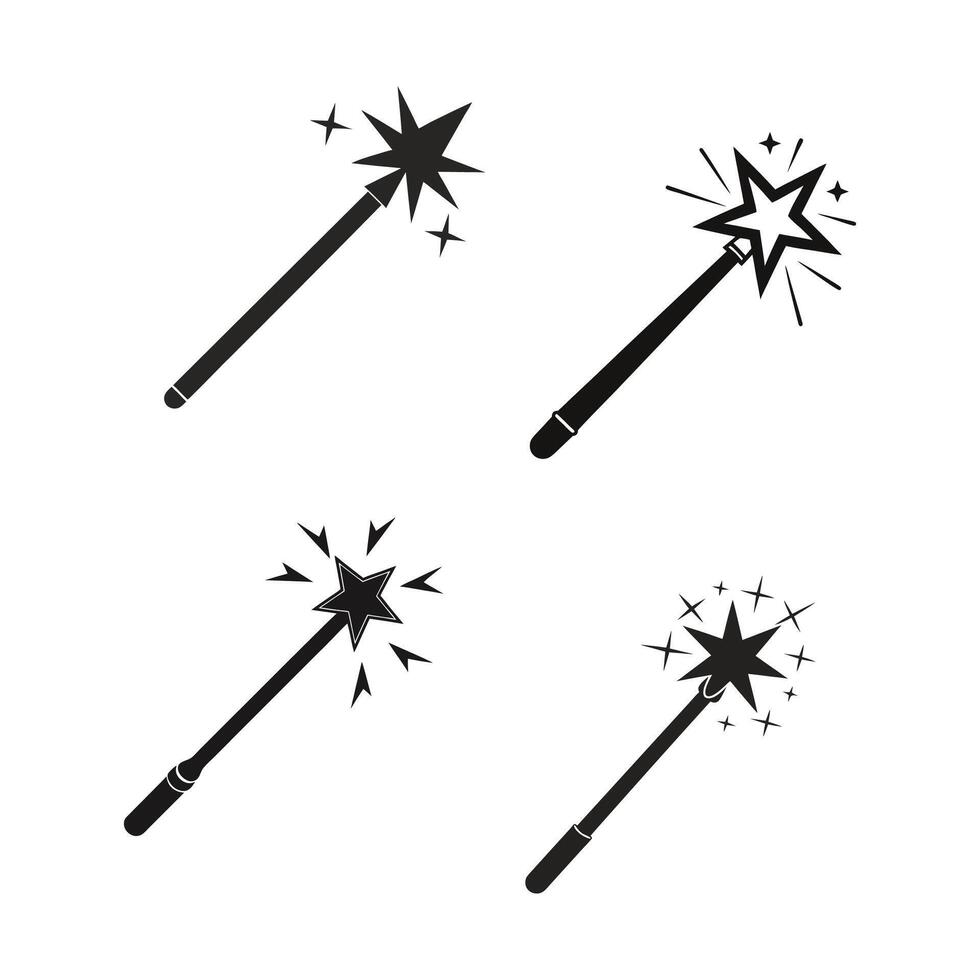 Magic wand Icons pack in outlined and flat versions vector
