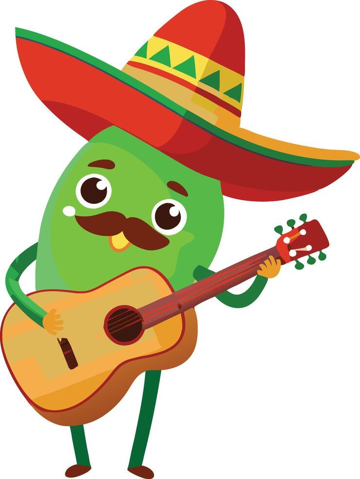 green avocado with a sombrero on his head vector