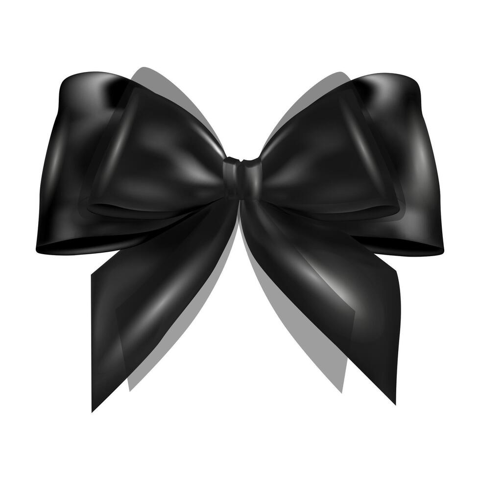 Realistic black satin bow with soft shadows, creating an elegant and stylish look. Ideal for gift wrapping, fashion accessories, holiday decorations, and luxury branding. illustration vector