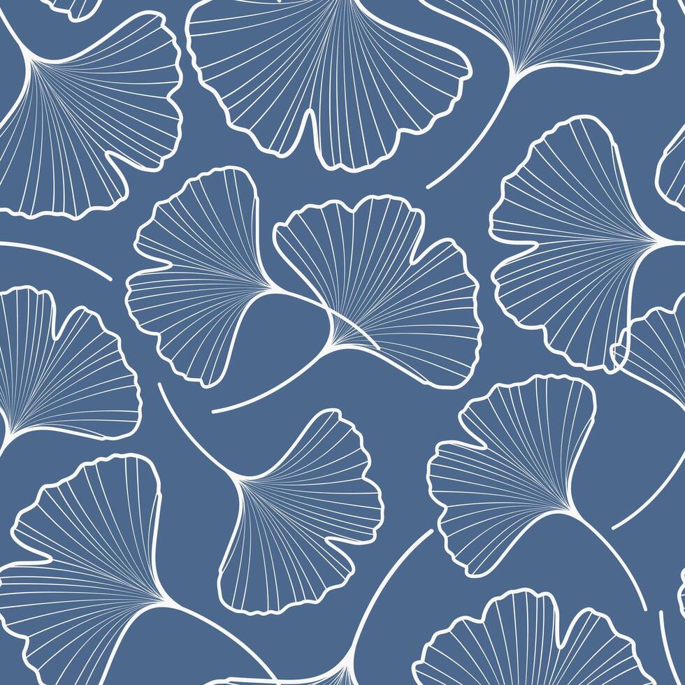 Seamless pattern of ginkgo biloba leaves in soothing blue tones. Floral stylish background. Textile, fabric, wrapping paper design. vector