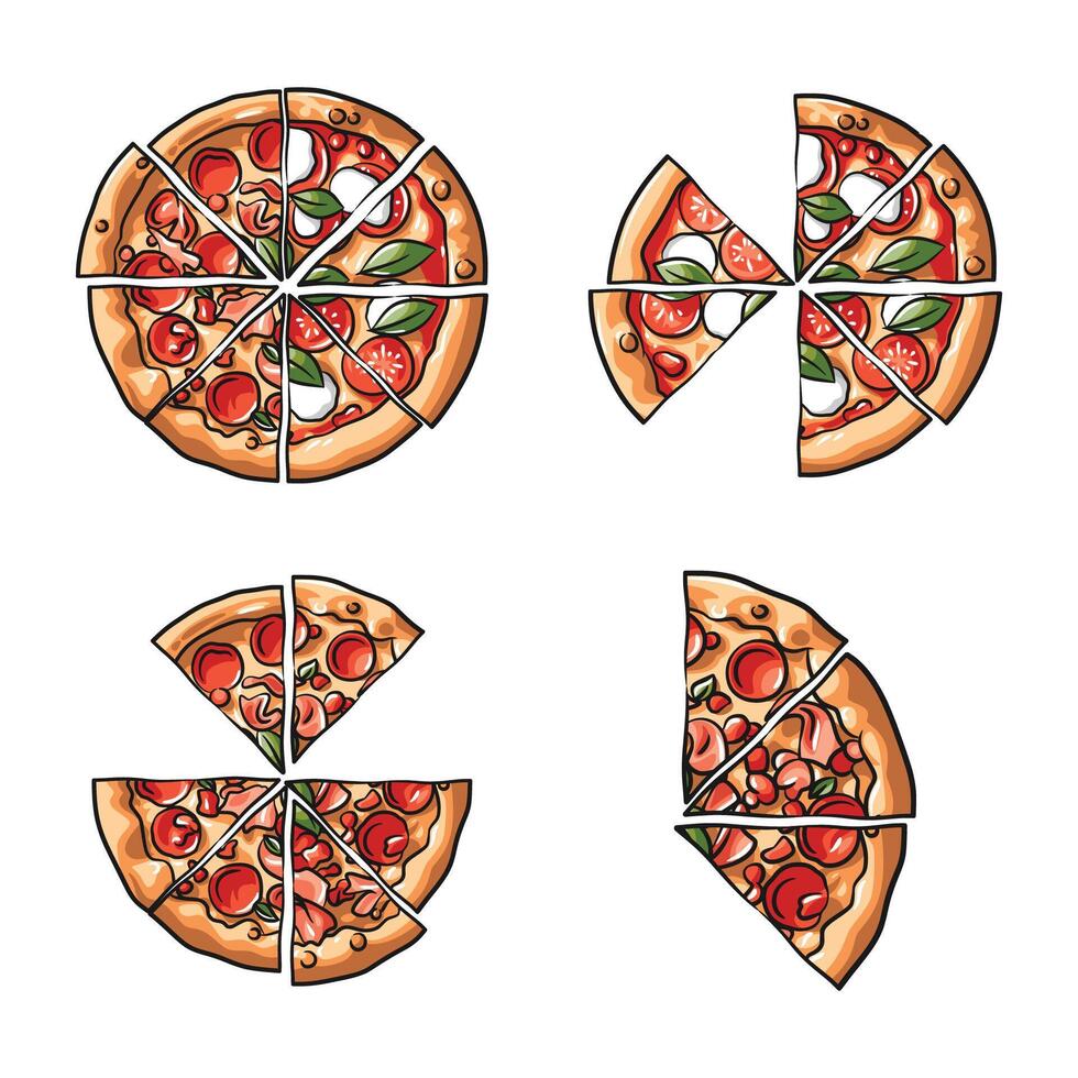 Cheesy Pizza Slice Colorful Illustration Collection vector