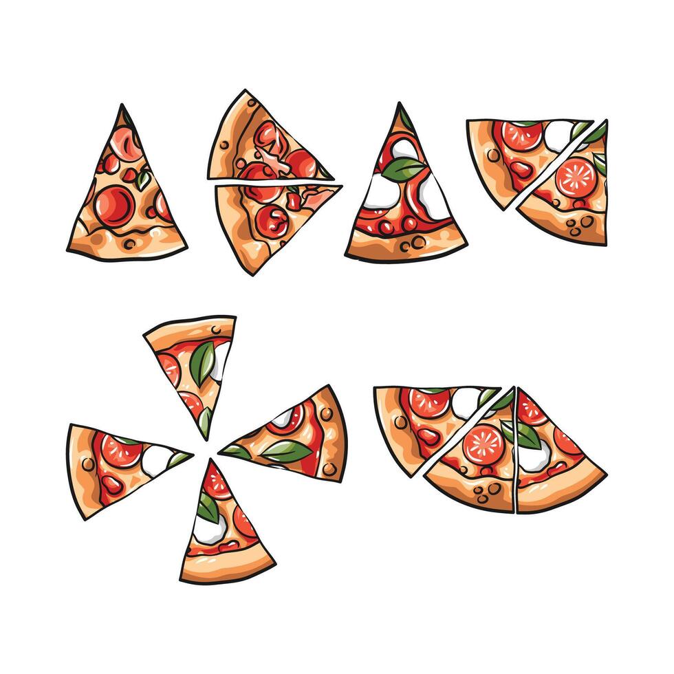 Delicious Pizza Slice Full Color Illustration Set vector