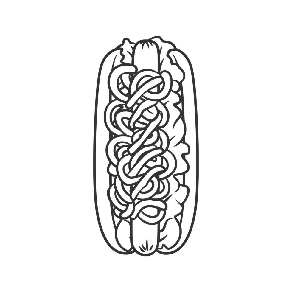Minimalist Hotdog Featuring Sausage and Toppings Line Art vector