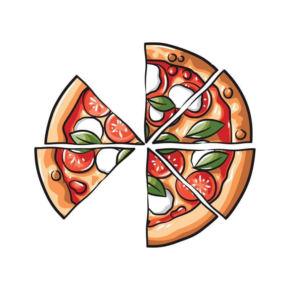 Bright and Bold Sliced Pizza with Colorful Toppings Design vector