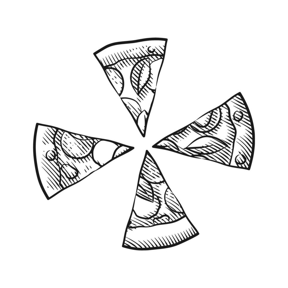 Detailed Line Art Illustration of Pizzas with Various Toppings vector
