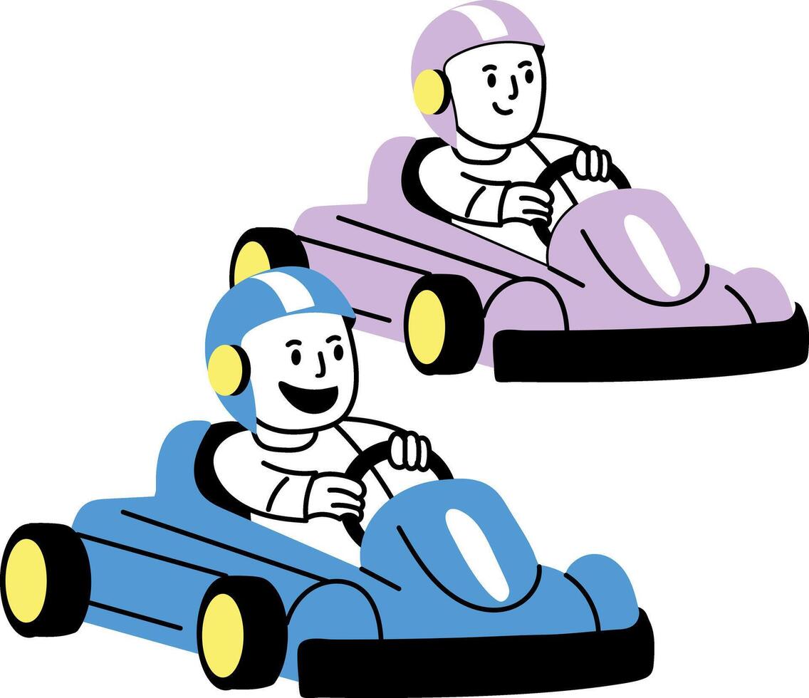 Hand drawn illustration of two friends enjoying kart race vector