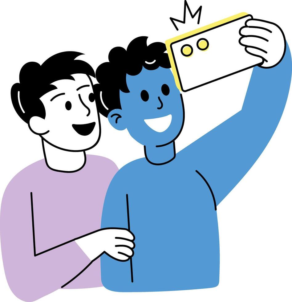 Hand drawn illustration of two friends taking selfie together vector
