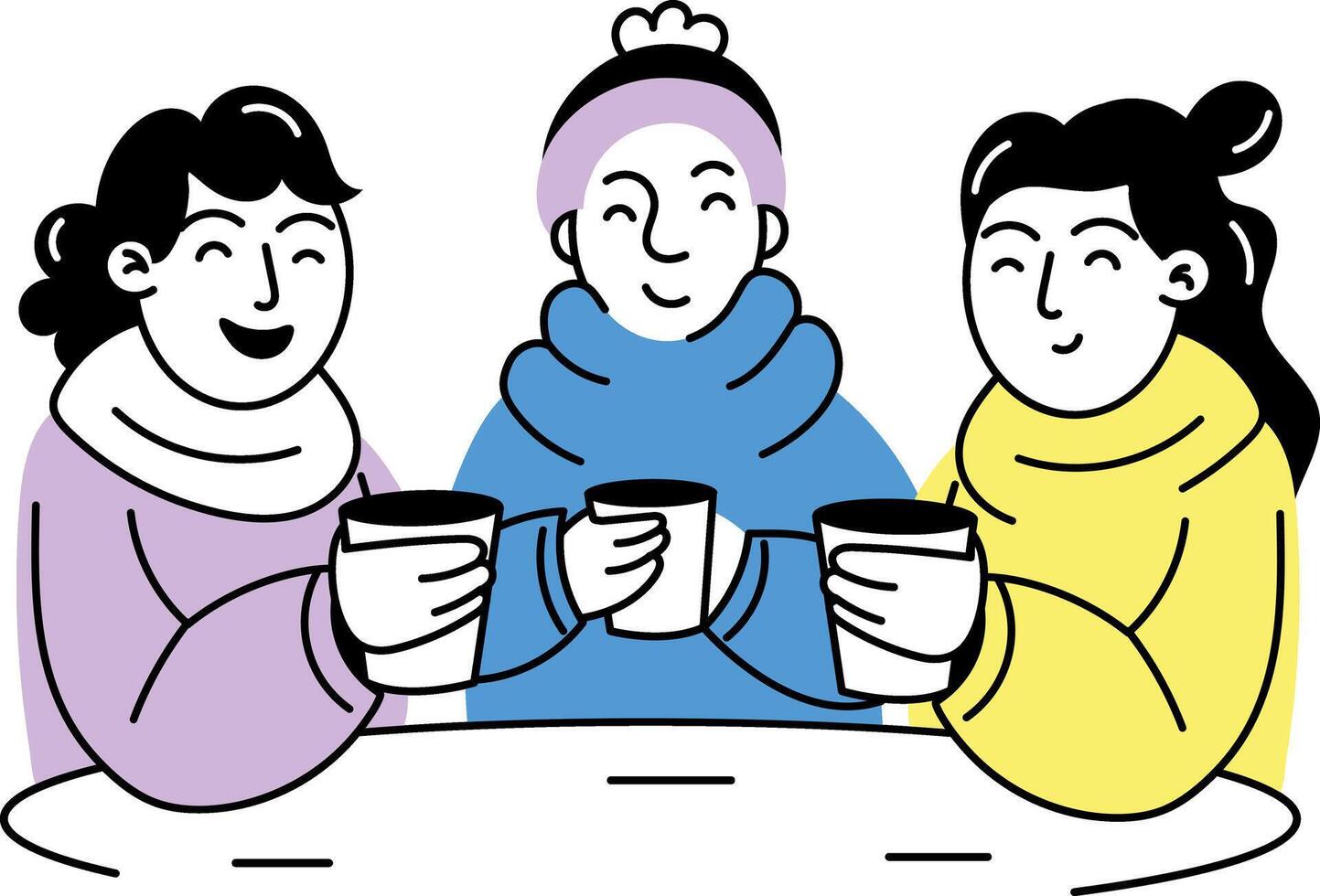 A group of friends enjoying tea party, hand drawn illustration vector