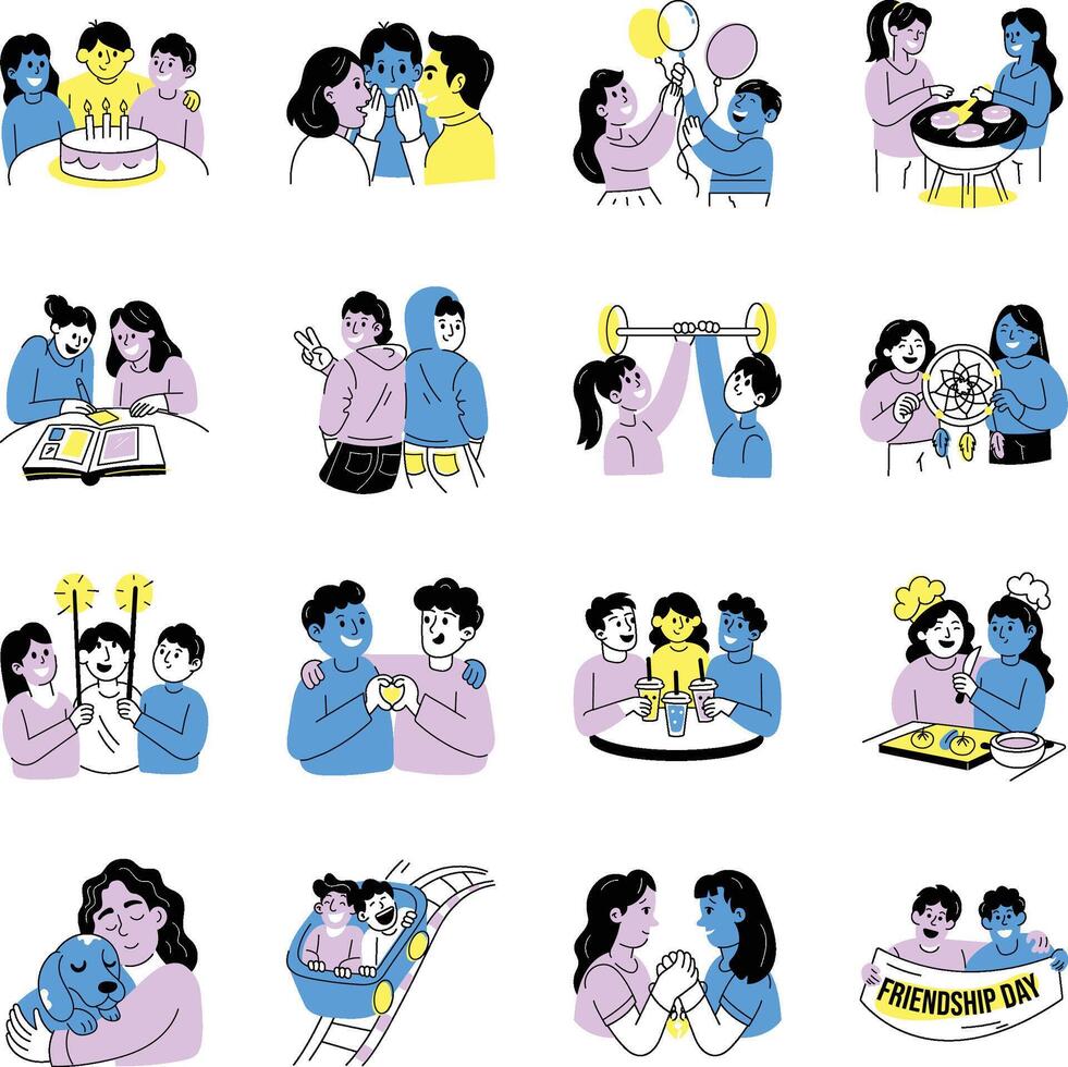 Bundle of Hand Drawn Friendship Illustrations vector