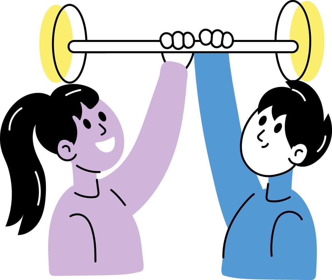 Gym buddies exercising together, hand drawn illustration vector