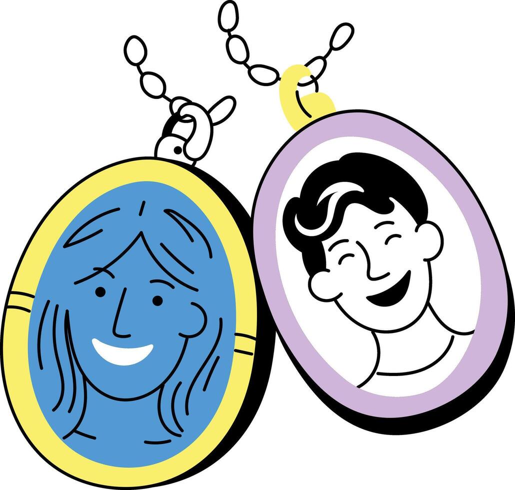 A hand drawn illustration of friendship locket with pictures vector