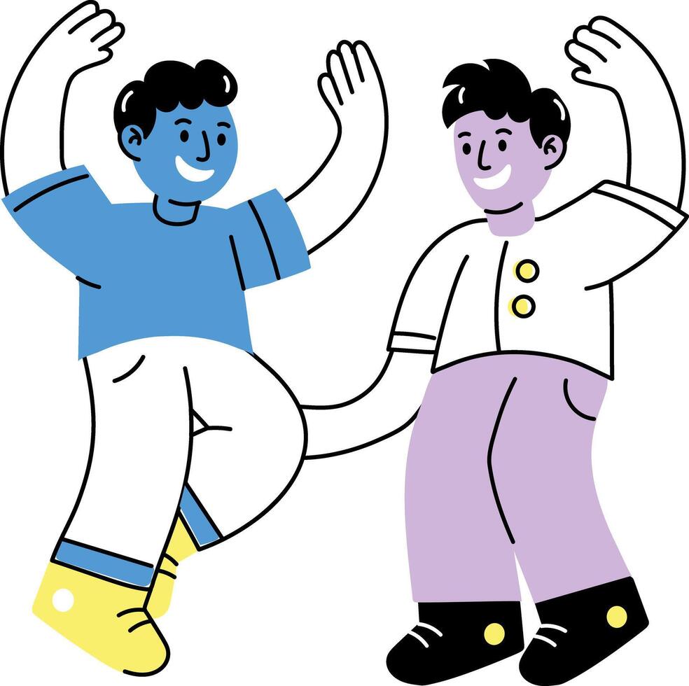 A hand drawn illustration of two dancing friends enjoying together vector