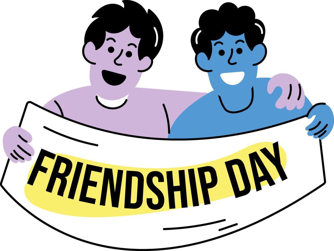 Hand drawn illustration of two characters holding friendship day banner vector